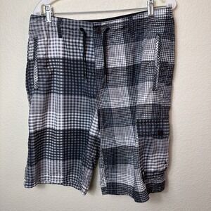 DC Shoes Mens 36 Boardshorts Plaid Board Shorts Skate Surf Swimwear Grey Cargo